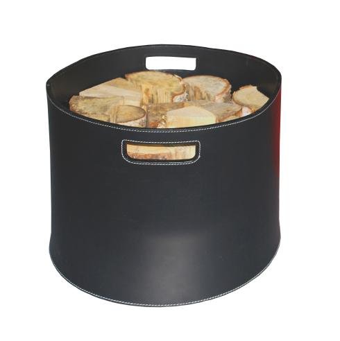 Ronde haardmand in gerecycled leer
