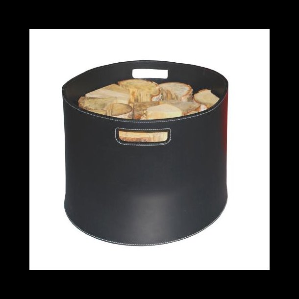Firewood Basket / barrel in black leather