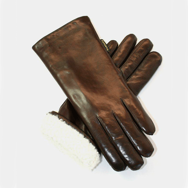 Fjendtlig hybrid aflange Glove in lambskin with lining of White curly lamb - ladies - Gloves & mitts  - Leather & Friends