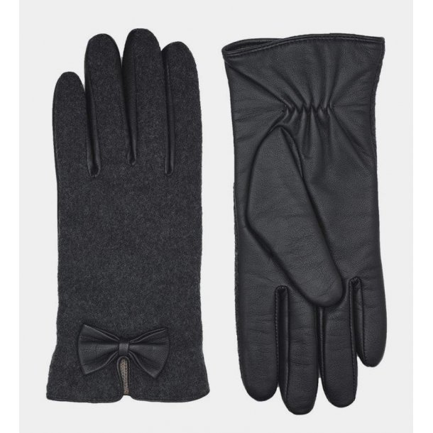 Damehandske i lammeskind og uld på overhånden