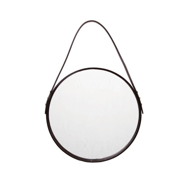 Round Mirrors with Leather Strap Medium Chocolate