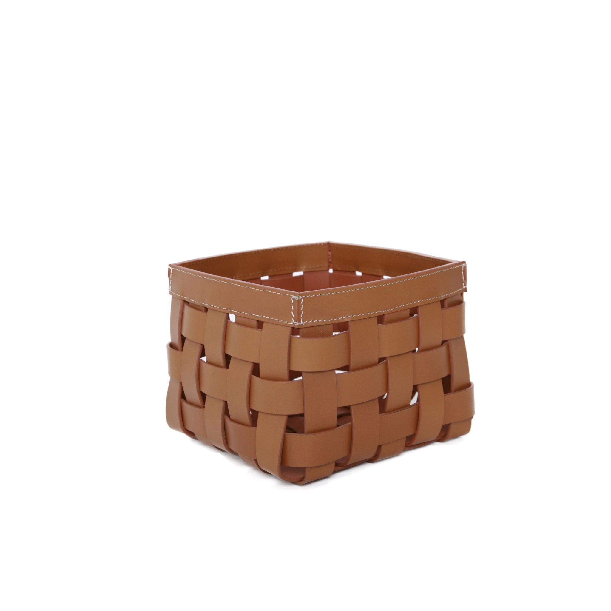 BRAIDED BOX SMALL BLACK/ WHITE STITCHING  20 X 20 X 15 cm
