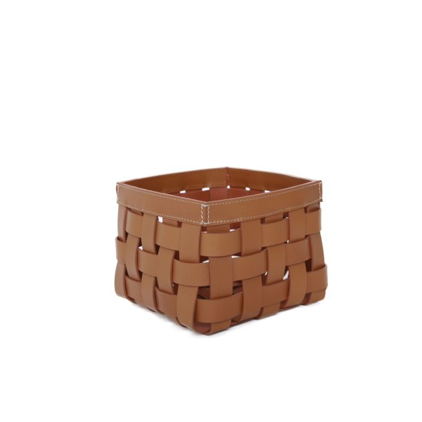 BRAIDED BOX SMALL BLACK/ WHITE STITCHING  20 X 20 X 15 cm