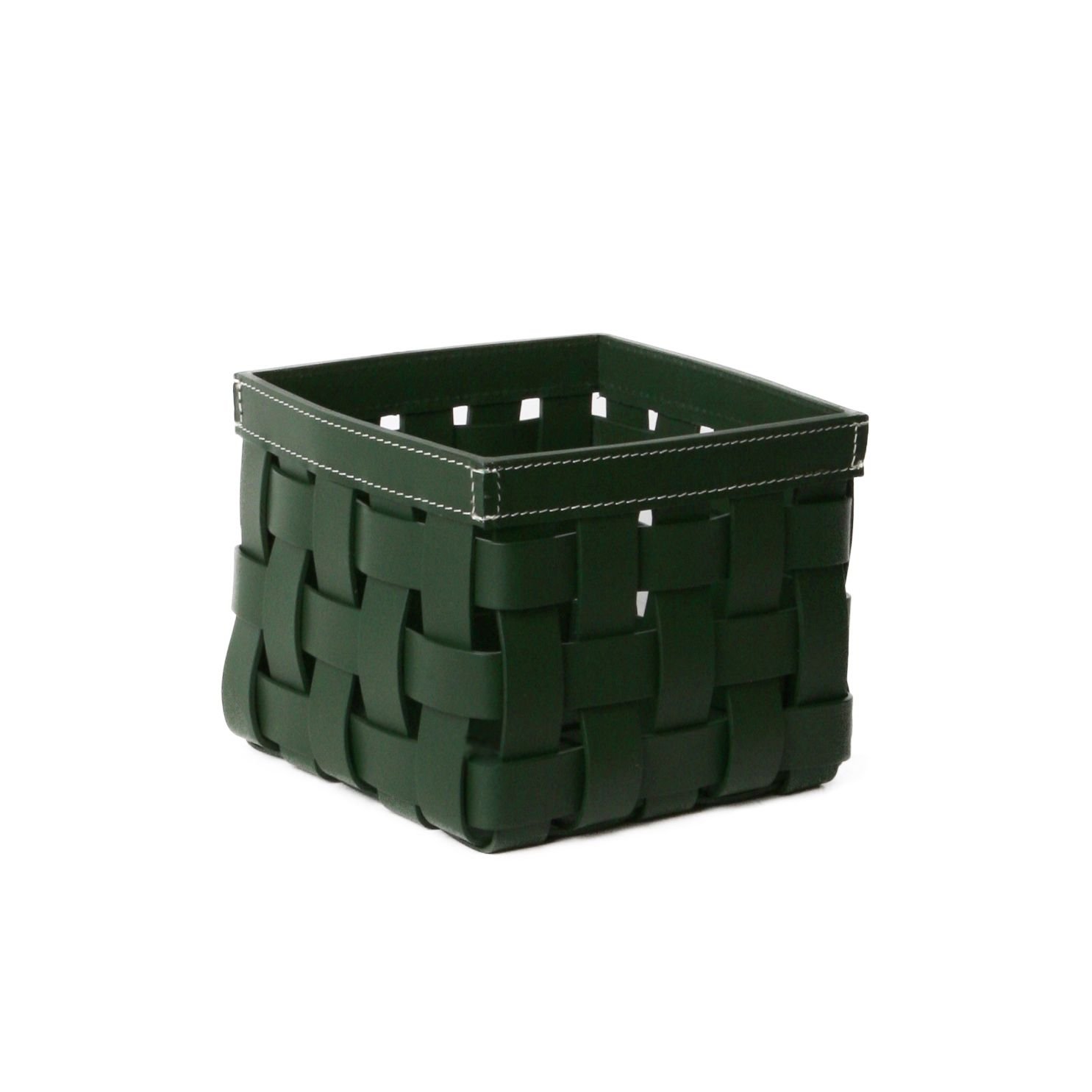 BRAIDED BOX SMALL BLACK/ WHITE STITCHING  20 X 20 X 15 cm