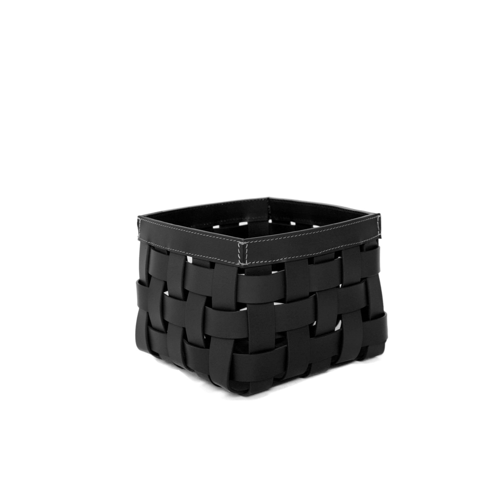 BRAIDED BOX SMALL BLACK/ WHITE STITCHING  20 X 20 X 15 cm