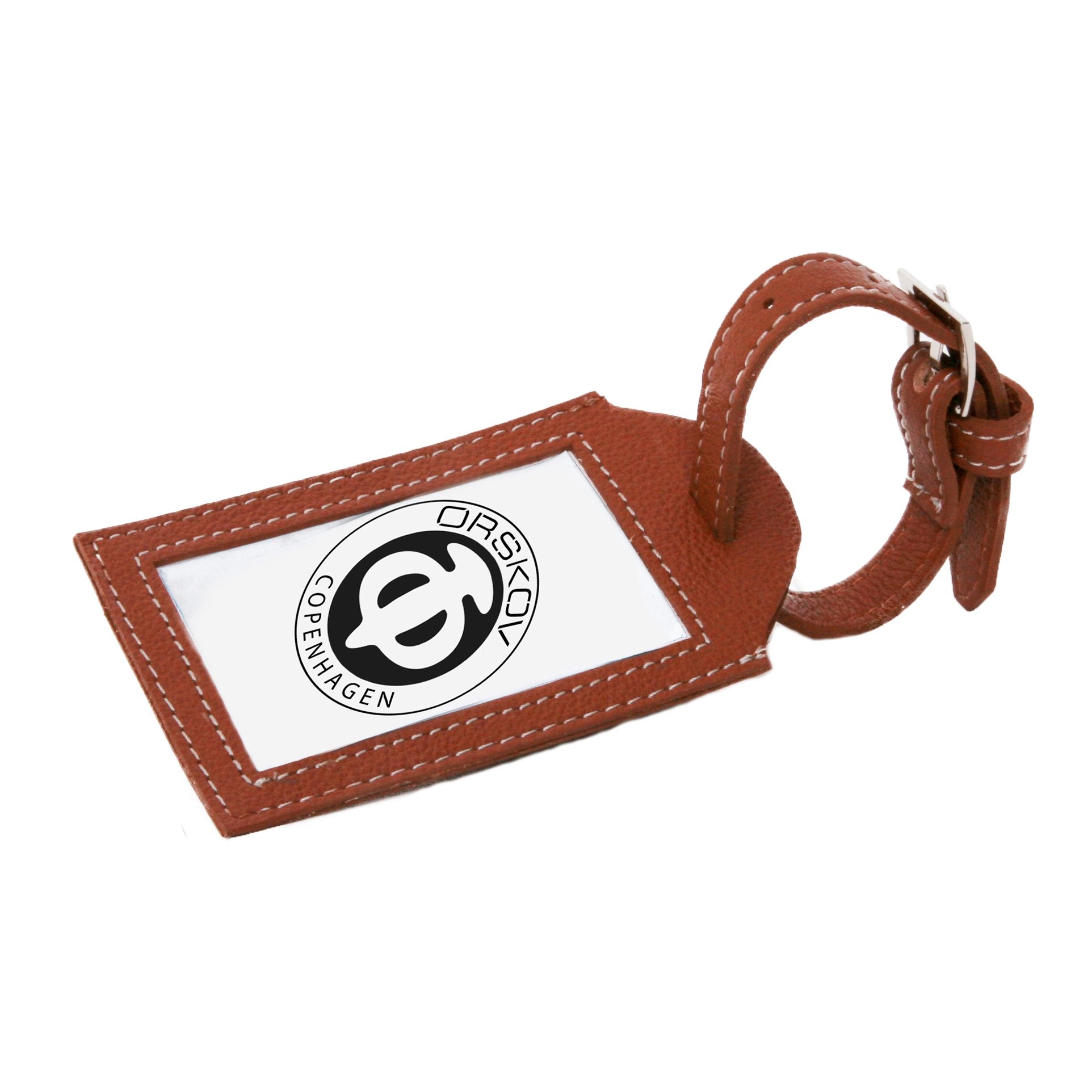 Black leather luggage tag 8,5 X 5,5 cm.