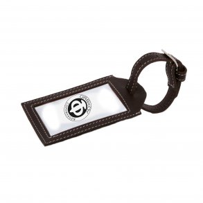 Kuffertm�rke sort l�der 8,5 X 5,5 cm.