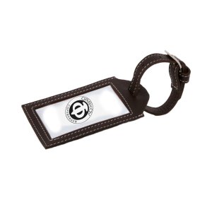 Black leather luggage tag 8,5 X 5,5 cm.