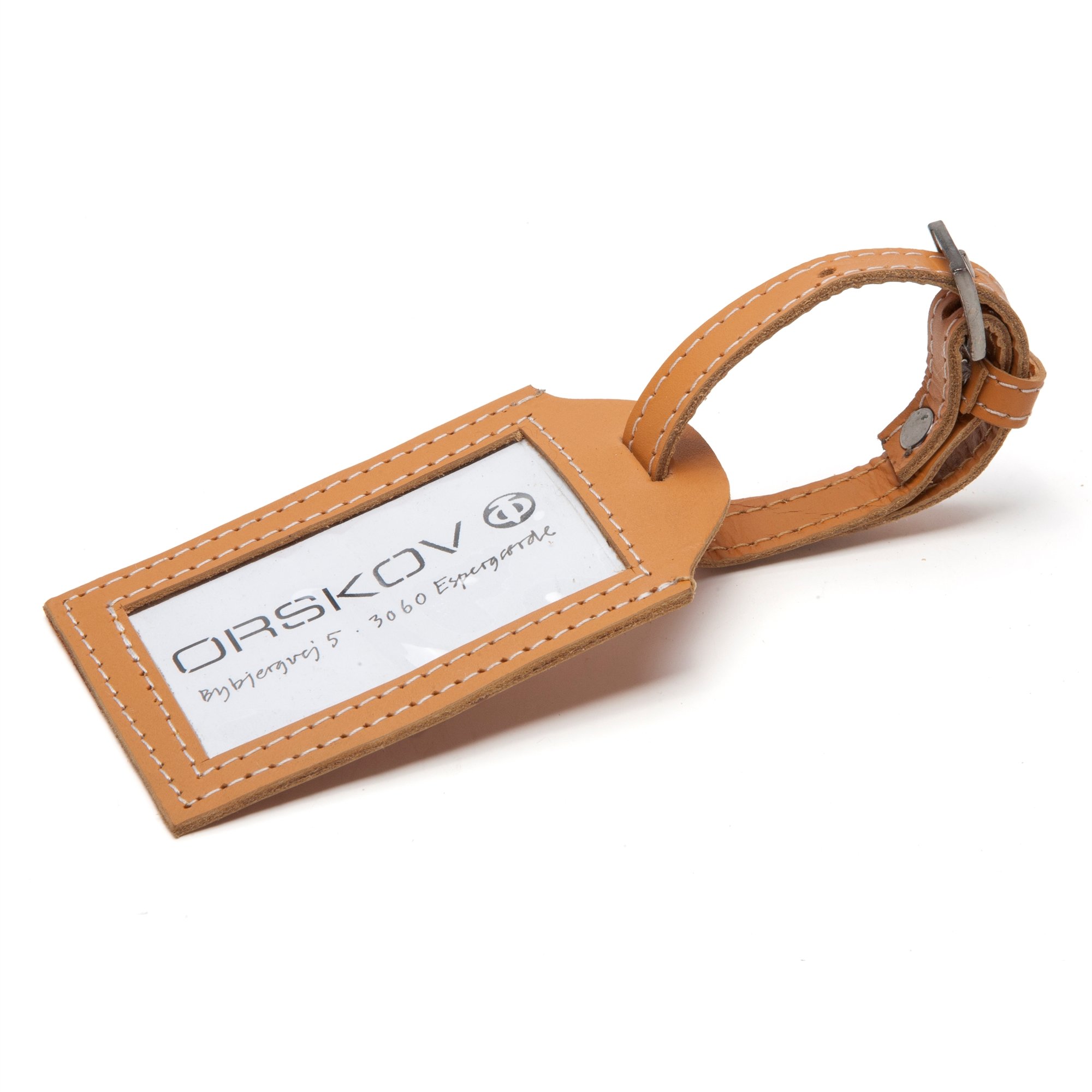 Black leather luggage tag 8,5 X 5,5 cm.