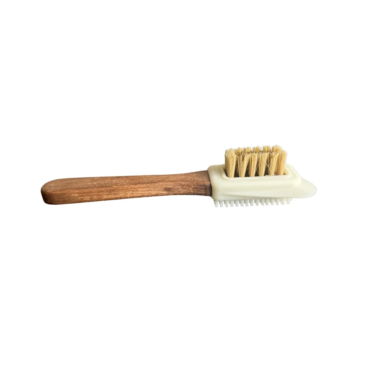 Suede brush with dark wooden handle