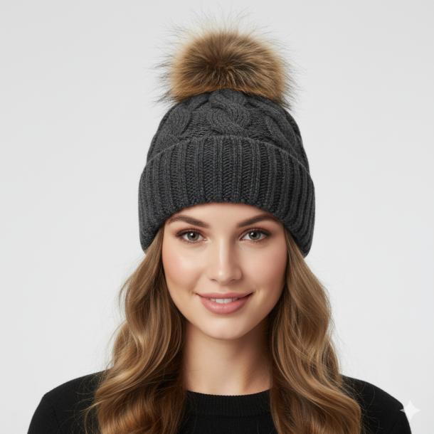 Strickmtze mit Fell - Einheitsgre