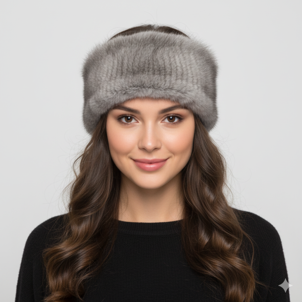 Stickad pannband mink