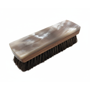SHOE SHINE BRUSH,BROWN WOOD + HORN COVER- HORSE HAIR MELANGE COLOR