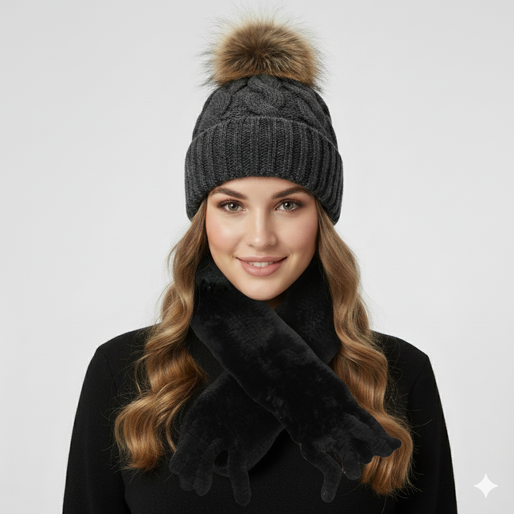 Skjerf strikket rex kanin 150x14cm