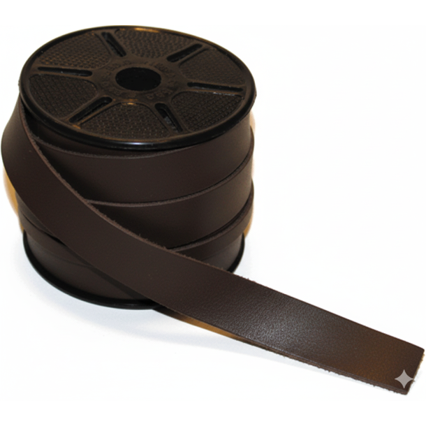 Flad skindbnd 2,5cm 0,6mm M&ouml;rkbrun 25 meter