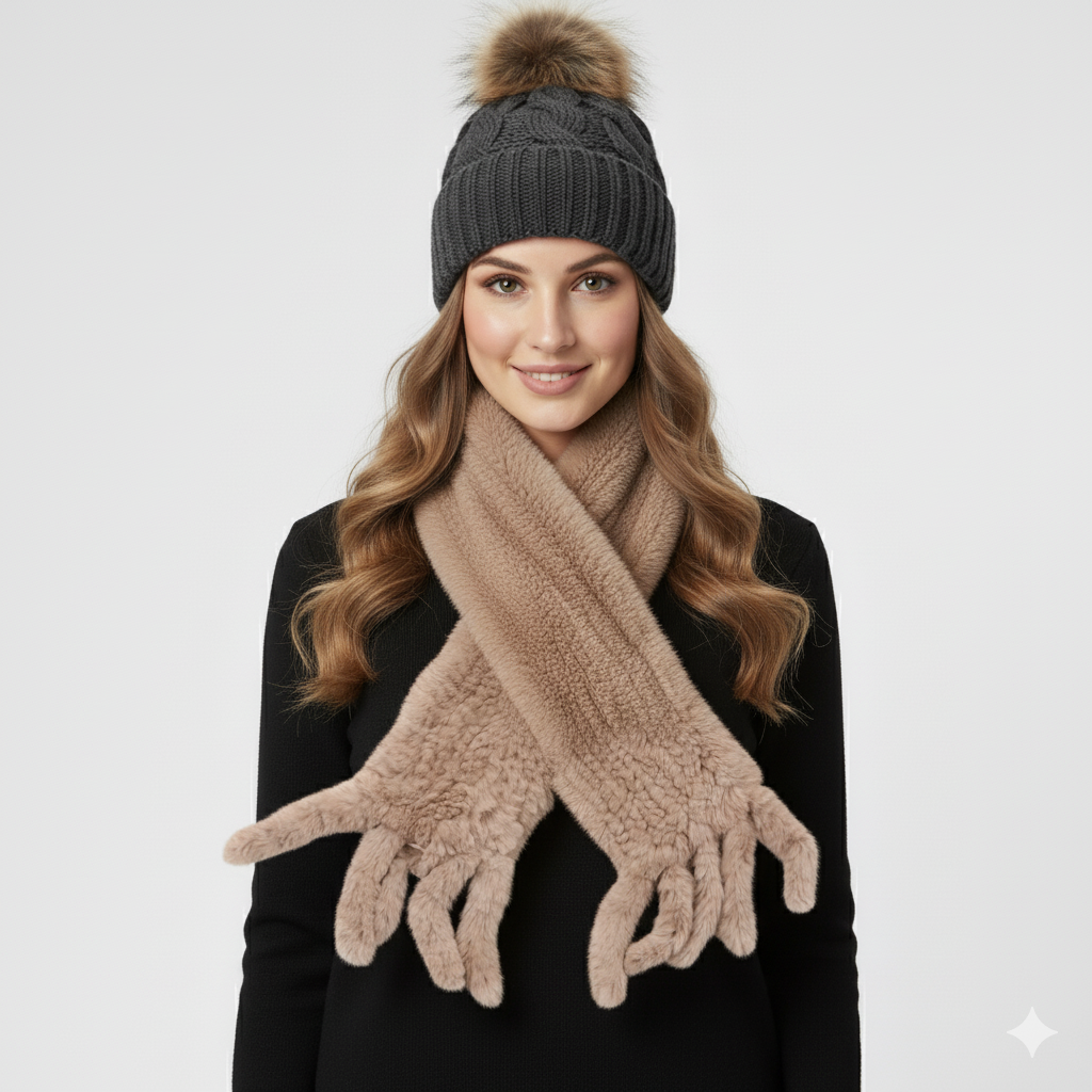 Skjerf strikket rex kanin 150x14cm