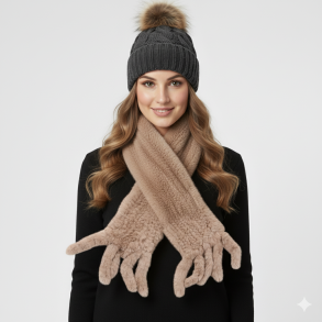 Halsduk stickad rex kanin 150x14cm