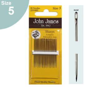 JOHN JAMES HAND SEWING NEEDLES Sharps size 7 - 20 pcs