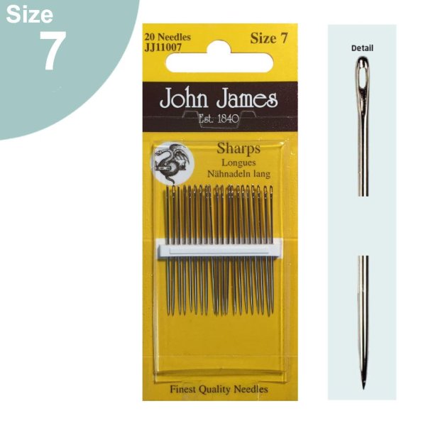 JOHN JAMES HAND SEWING NEEDLES Sharps size 7 - 20 pcs