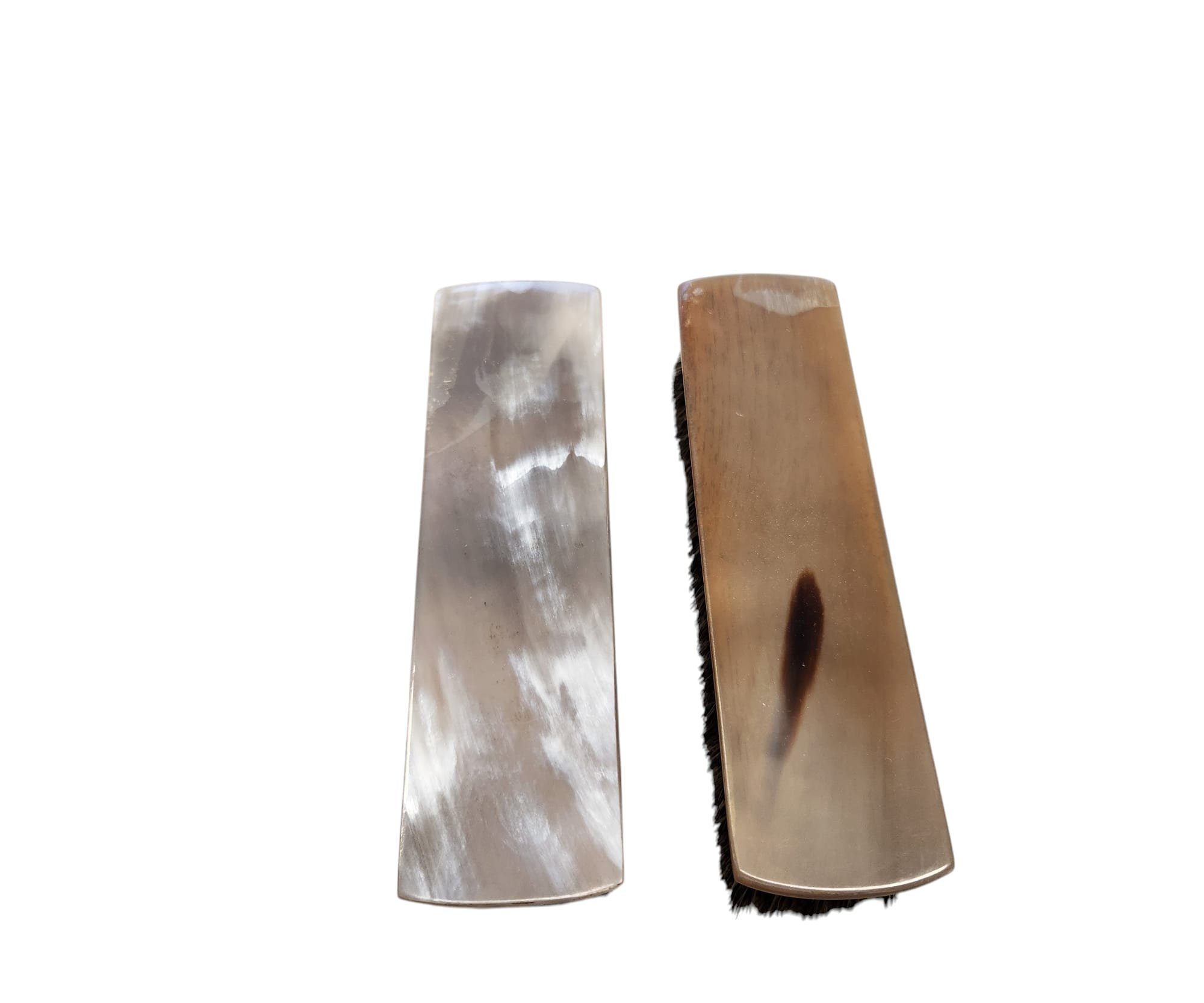 SHOE SHINE BRUSH,BROWN WOOD + HORN COVER- HORSE HAIR MELANGE COLOR