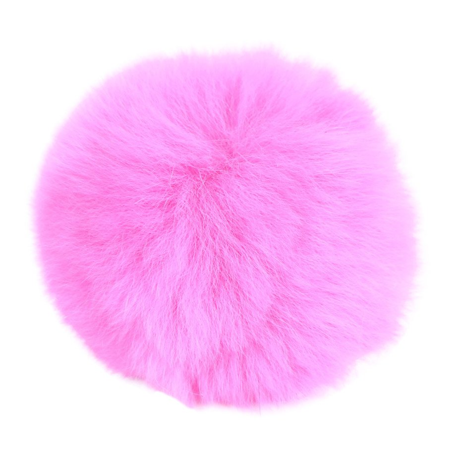 Pompon en fourrure de lapin avec bouton-poussoir - Approx. 6cm 