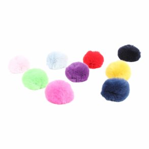 Pompon i ræv ca. 8 cm, med trykknap