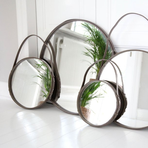 Miroirs ronds avec lanire en cuir 