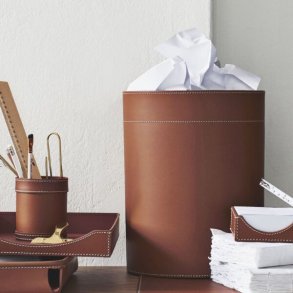 Paperbasket leather H 30 Ø 25 cm