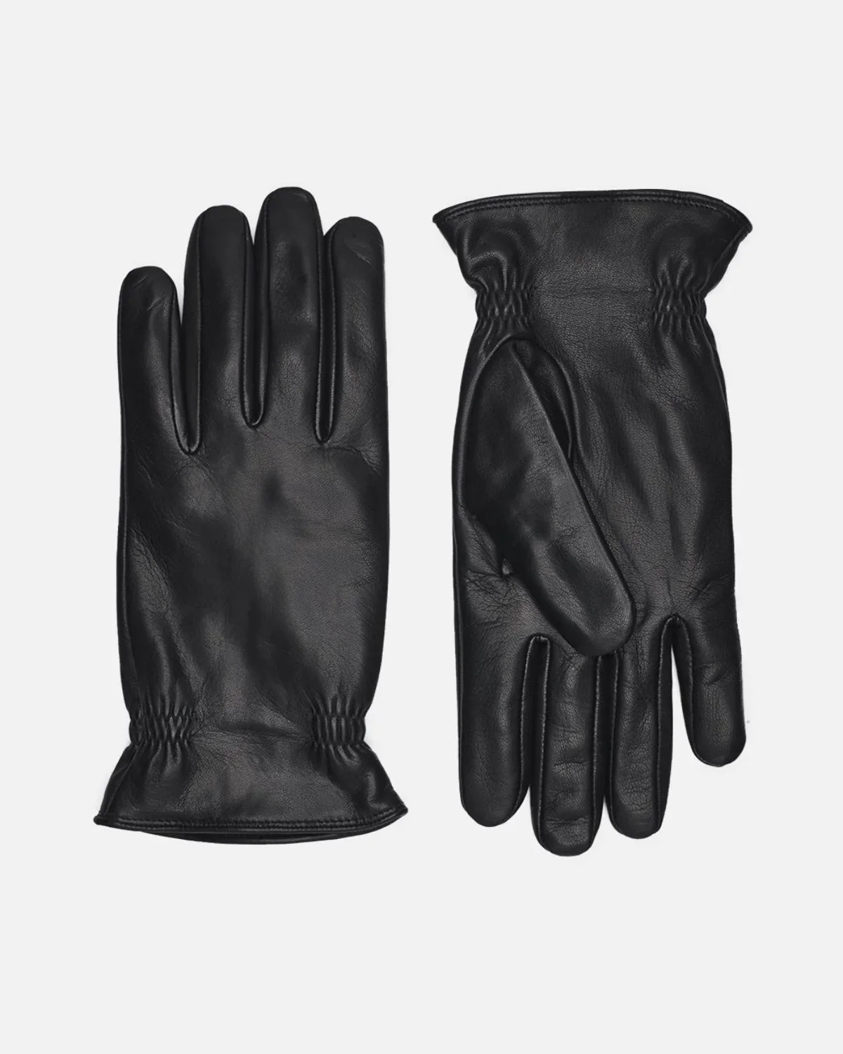 Gants en peau d'agneau doubls avec de la laine tricote - Noir