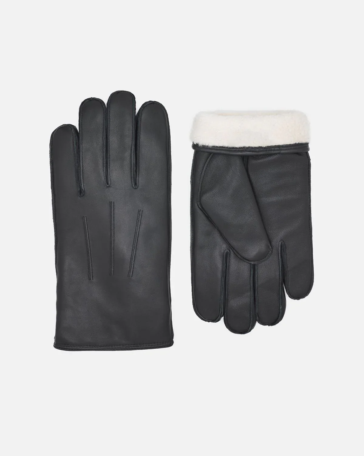 Gants en peau d'agneau avec doublure en agneau fris noir - Homme