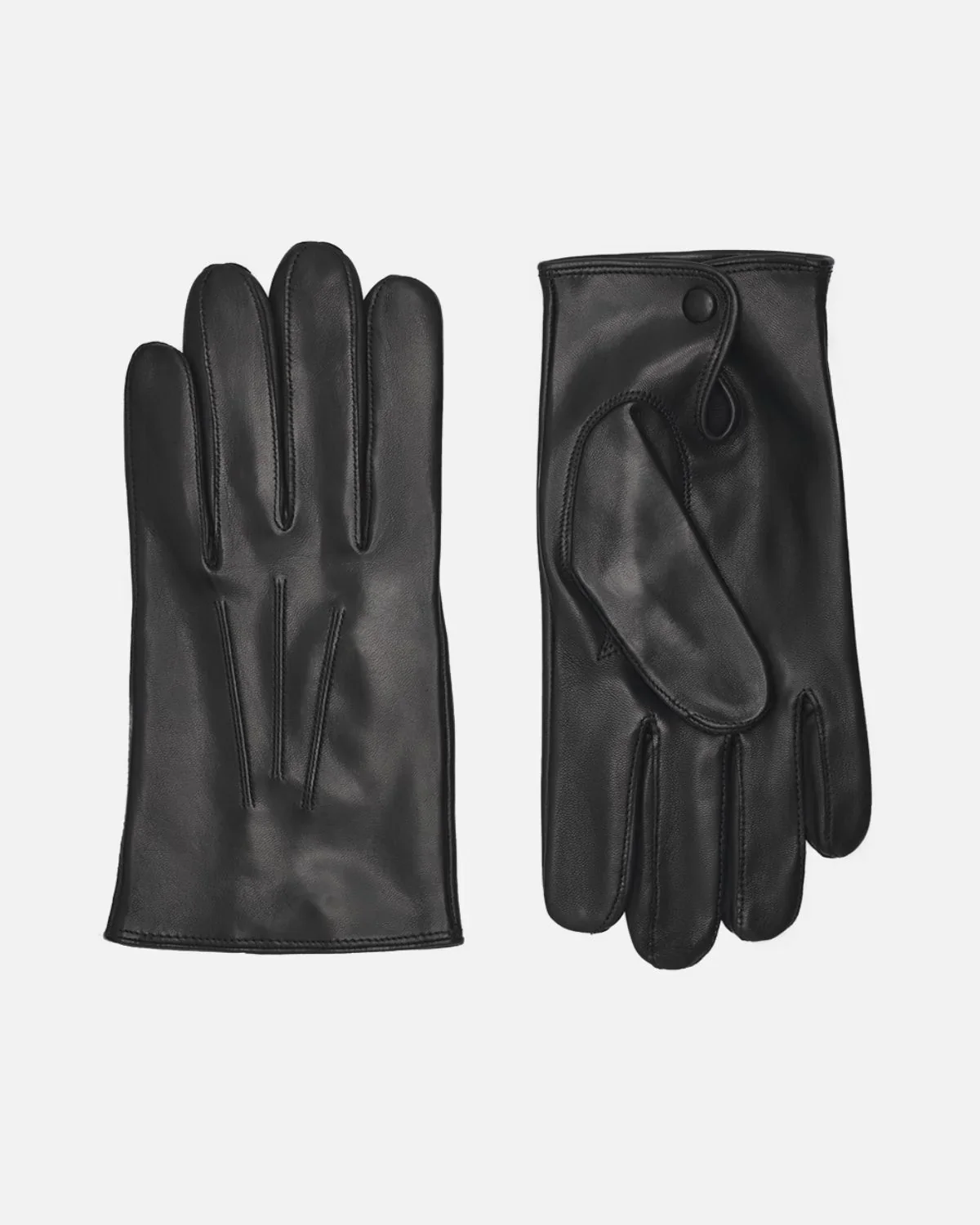 Mens glove water repellent lambskin with wool lining and press button in palm. Elegan/slim fit