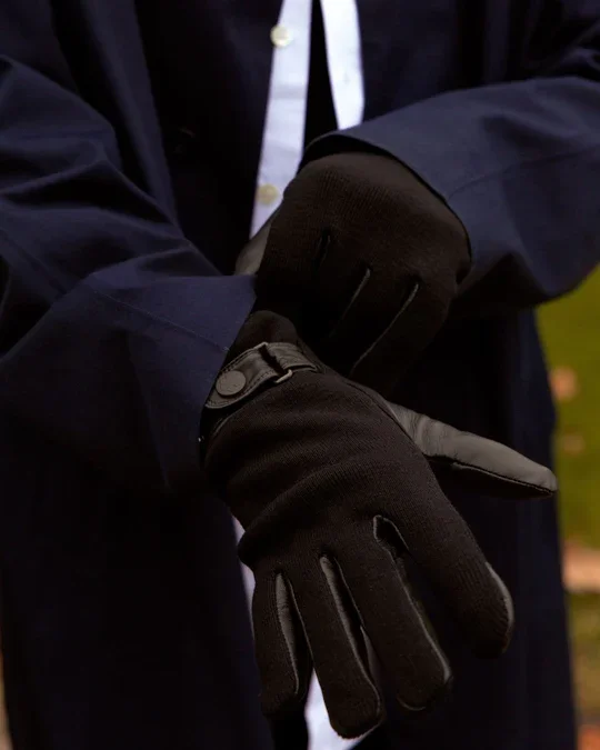 Herrehandske i uldstrik/lammeskind 