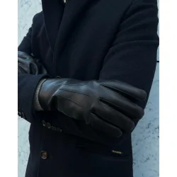 Herrehandske lammeskind foret med uldstrik med knap