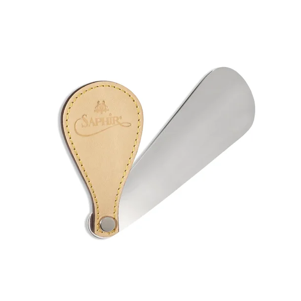 Shoe horn metal and leather 19,5cm - Saphir M�daille d'or Natural undyed