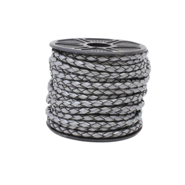 Geflochtene runde Lederband - Bolo 3,0 mm Stahlgrau 1 Meter