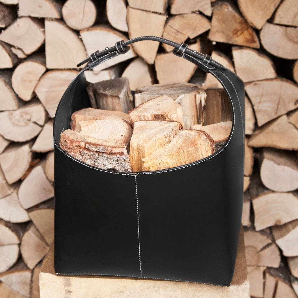 Haardmand van gerecycled leer 46 x 37 x 41 cm
