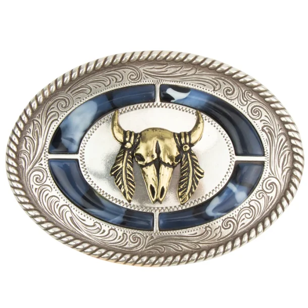 Western Belt Buckle Bull Skull Stone Trophe 38mm