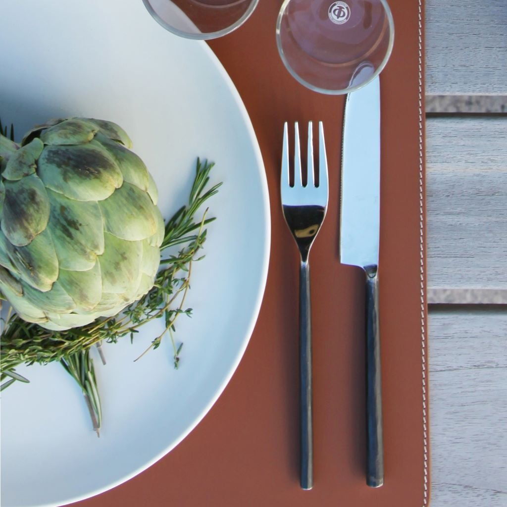 Vierkante leren placemats witte stiksels 34x47cm