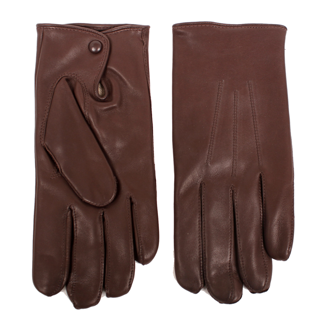 Mens glove water repellent lambskin with wool lining and press button in palm. Elegan/slim fit