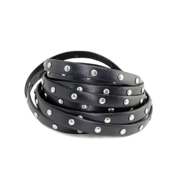 Leather stap with rivets 9mm wide x 2mm thick black