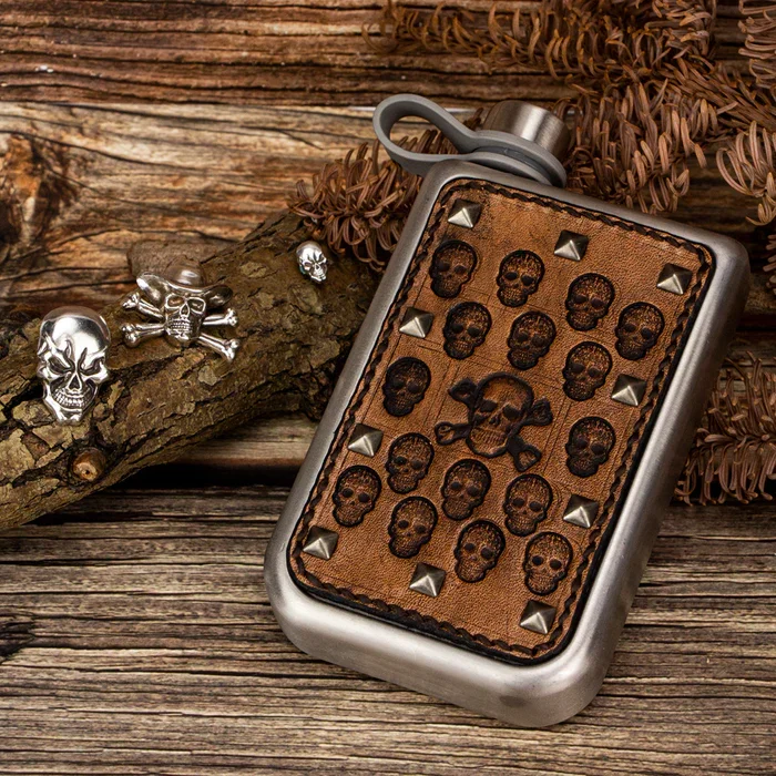 Inlay Stainless Steel Flask, 8 fl. oz. (236ml) - Institutions - Leather ...