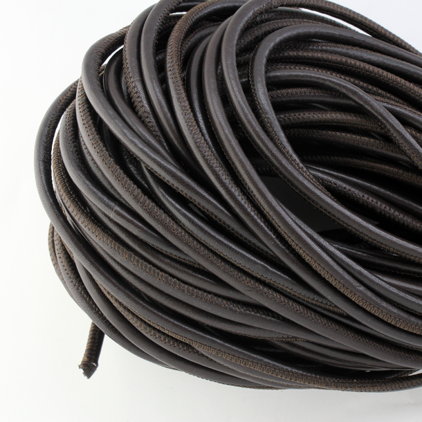 Maskinsyet rund nappa sn�re 5mm - Italien M&oslash;rkebrun
