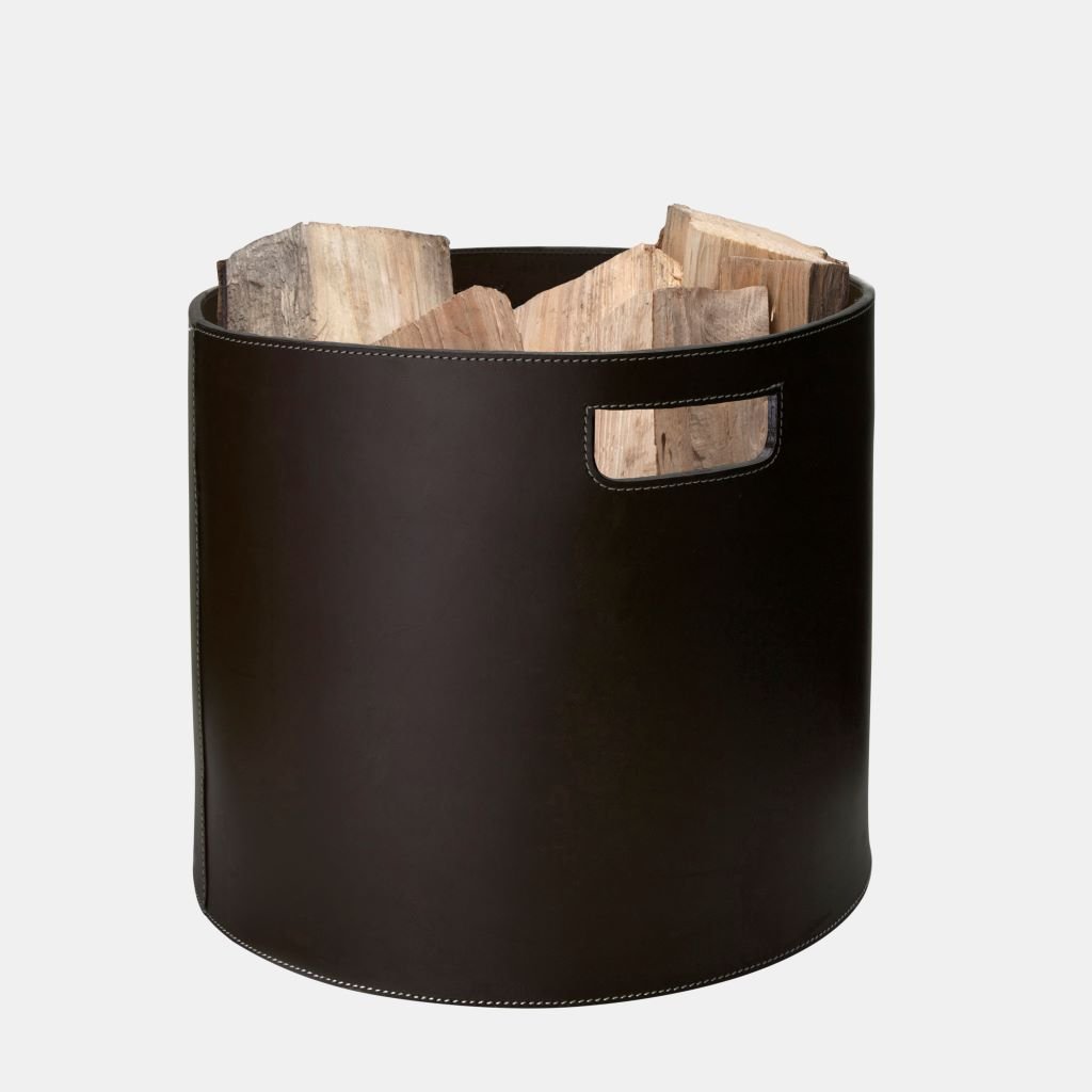 Ronde haardmand in gerecycled leer
