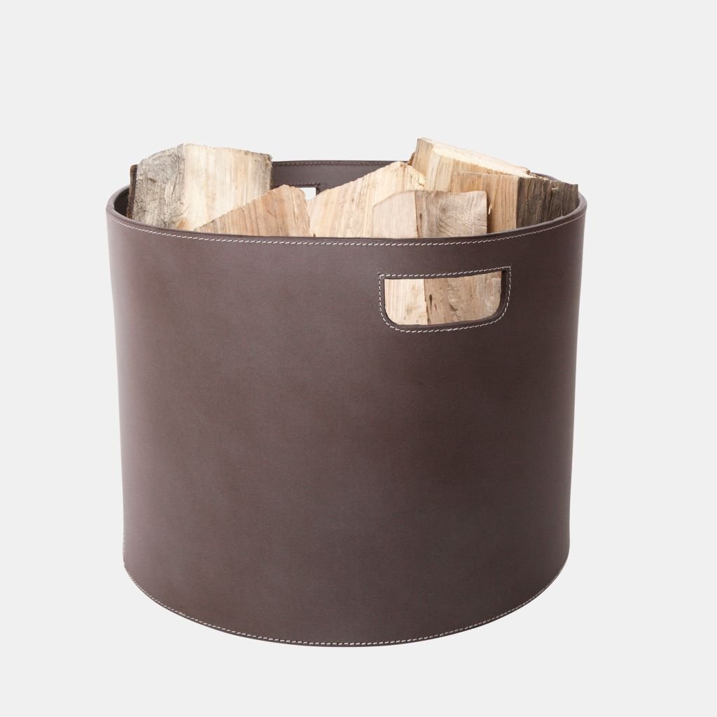 Ronde haardmand in gerecycled leer