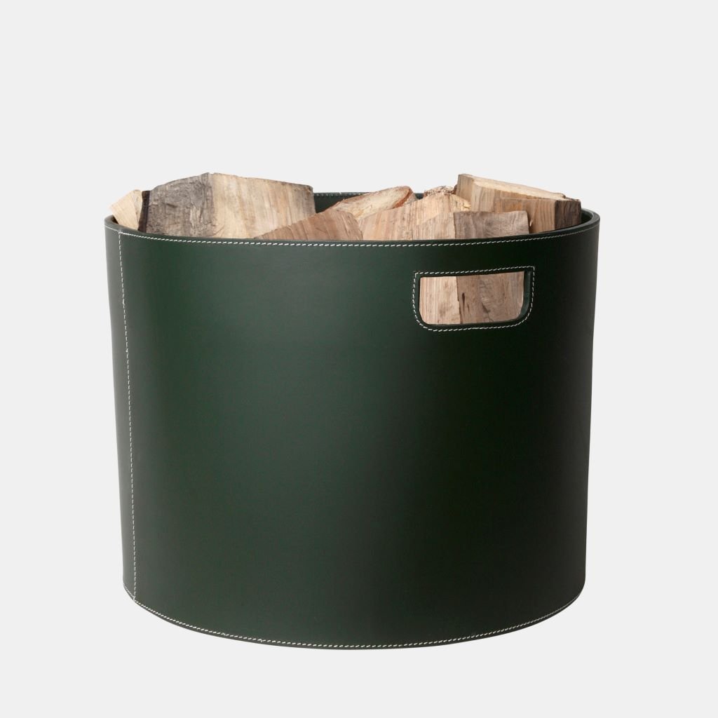 Ronde haardmand in gerecycled leer