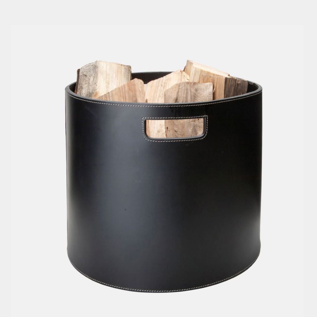 Ronde haardmand in gerecycled leer