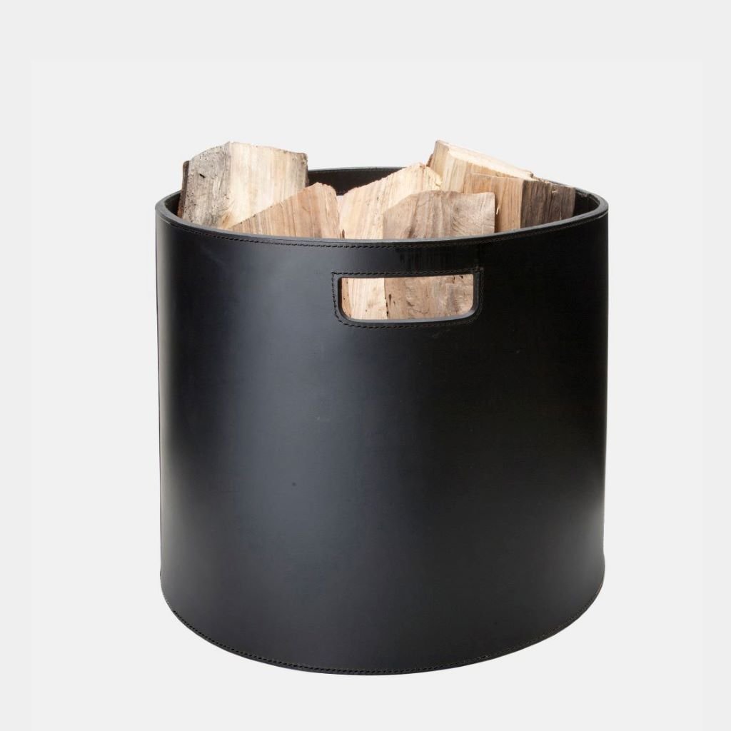 Ronde haardmand in gerecycled leer