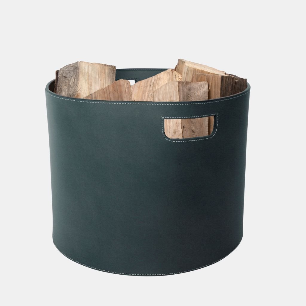 Ronde haardmand in gerecycled leer