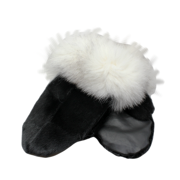 Seal mittens black with white blue fox trim