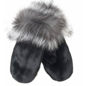 Luffer i  svart ringslskind med slvrvskant